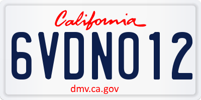 CA license plate 6VDN012