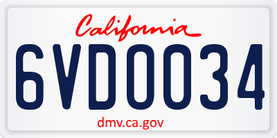 CA license plate 6VDO034