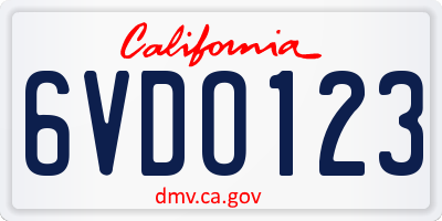 CA license plate 6VDO123