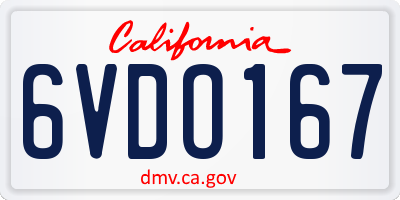 CA license plate 6VDO167