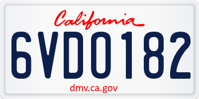 CA license plate 6VDO182