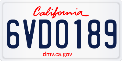 CA license plate 6VDO189
