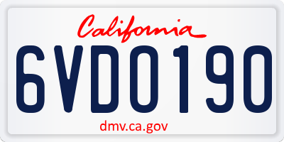 CA license plate 6VDO190