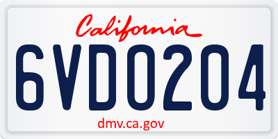 CA license plate 6VDO204