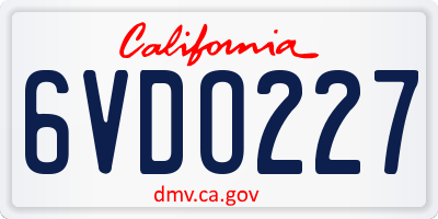 CA license plate 6VDO227