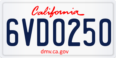 CA license plate 6VDO250