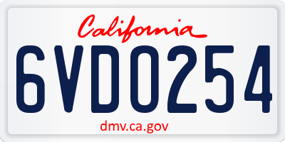 CA license plate 6VDO254
