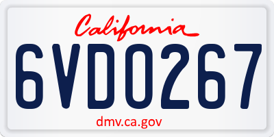 CA license plate 6VDO267