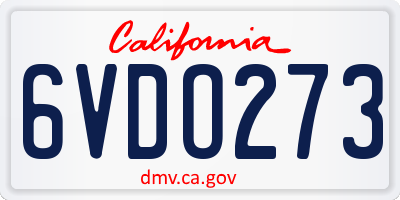 CA license plate 6VDO273