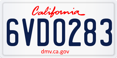 CA license plate 6VDO283