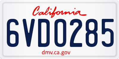 CA license plate 6VDO285