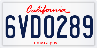 CA license plate 6VDO289