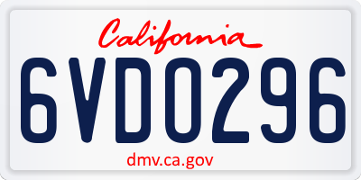 CA license plate 6VDO296