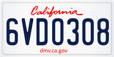 CA license plate 6VDO308