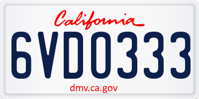 CA license plate 6VDO333