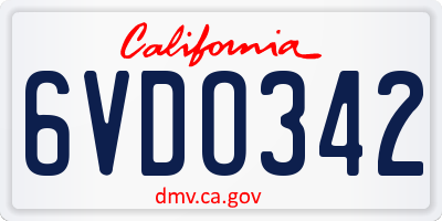 CA license plate 6VDO342