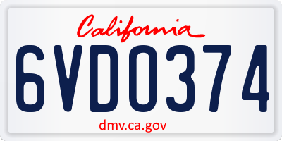CA license plate 6VDO374