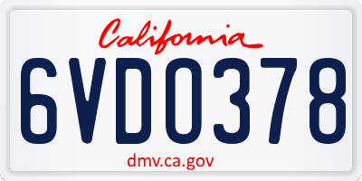CA license plate 6VDO378