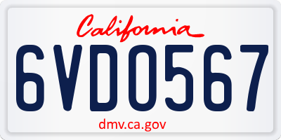 CA license plate 6VDO567