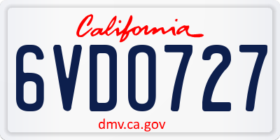 CA license plate 6VDO727