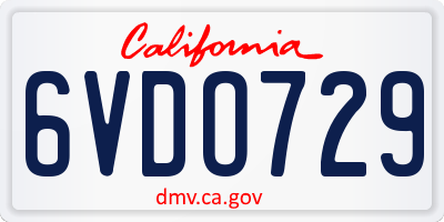 CA license plate 6VDO729