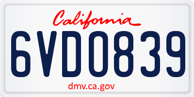 CA license plate 6VDO839
