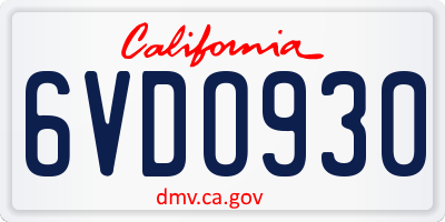 CA license plate 6VDO930