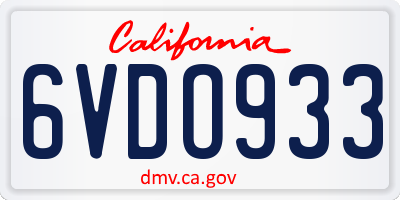 CA license plate 6VDO933