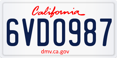 CA license plate 6VDO987