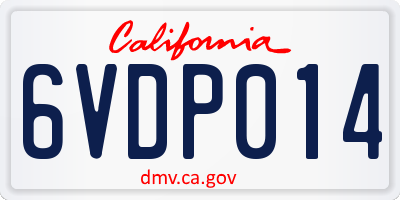 CA license plate 6VDP014
