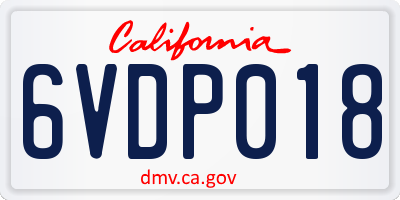 CA license plate 6VDP018
