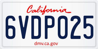 CA license plate 6VDP025