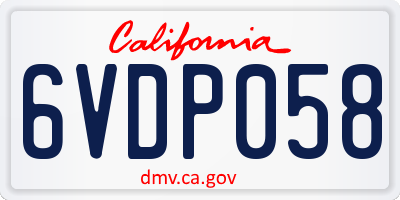 CA license plate 6VDP058
