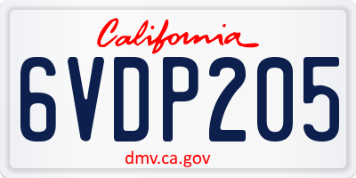 CA license plate 6VDP205