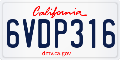 CA license plate 6VDP316