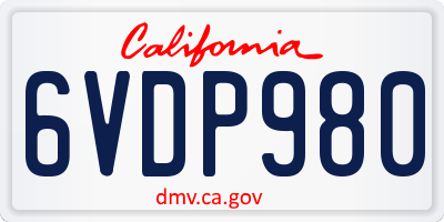 CA license plate 6VDP980