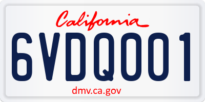CA license plate 6VDQ001