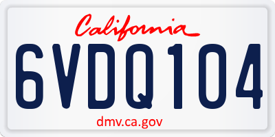 CA license plate 6VDQ104