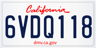 CA license plate 6VDQ118