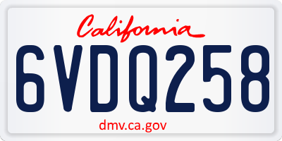 CA license plate 6VDQ258