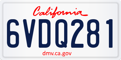 CA license plate 6VDQ281
