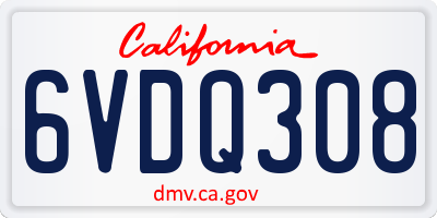 CA license plate 6VDQ308