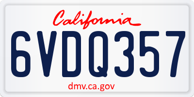 CA license plate 6VDQ357