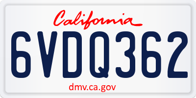 CA license plate 6VDQ362