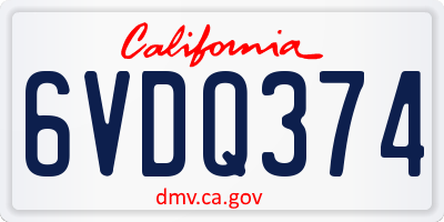 CA license plate 6VDQ374