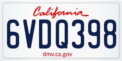CA license plate 6VDQ398