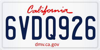 CA license plate 6VDQ926