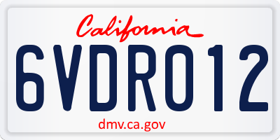 CA license plate 6VDR012