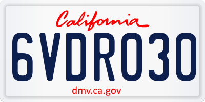 CA license plate 6VDR030