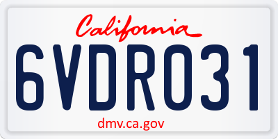 CA license plate 6VDR031